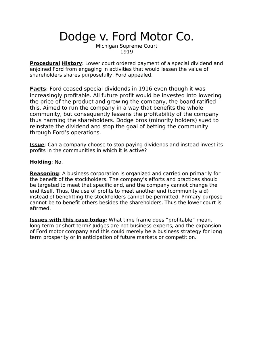 Dodge v. Ford Motor Co. - Page 1