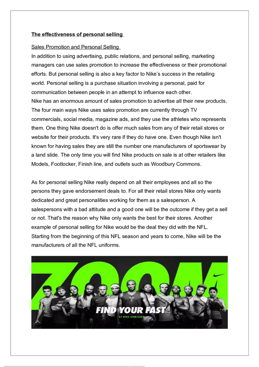 The Effectiveness of Personal Selling - Page 1