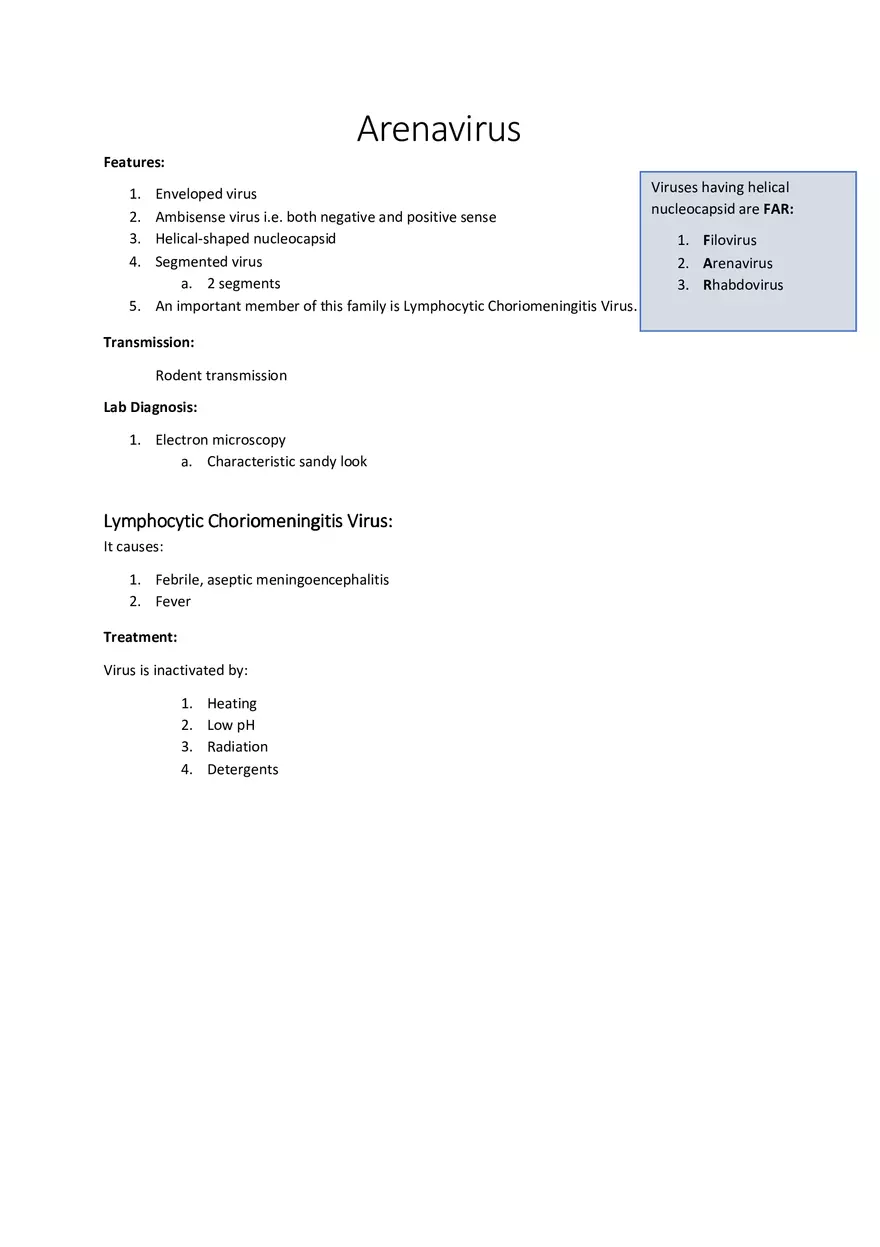 Arenavirus Medicine Notes - Page 1