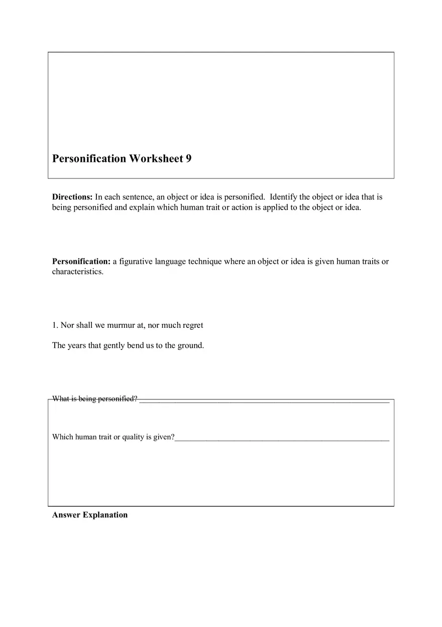 Personification Worksheet 9 - Page 1