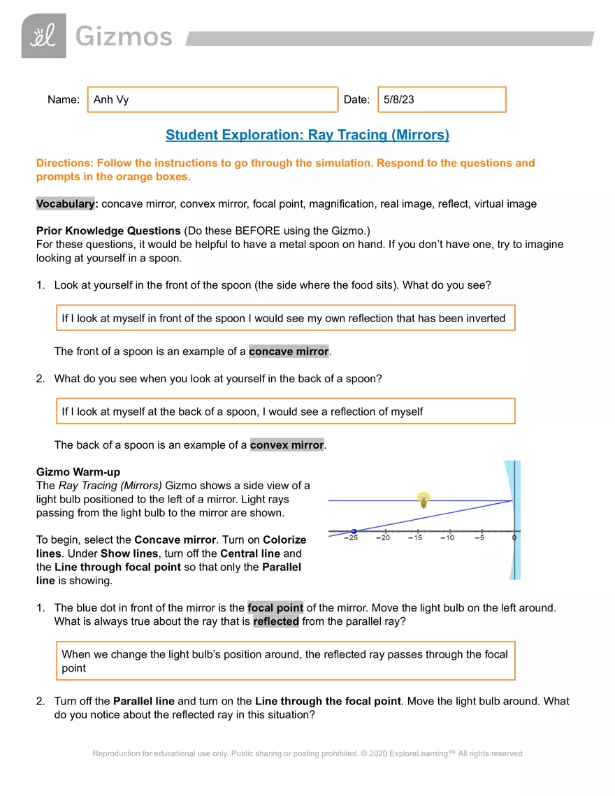 Student Exploration: Ray Tracing (Mirrors) - Page 1