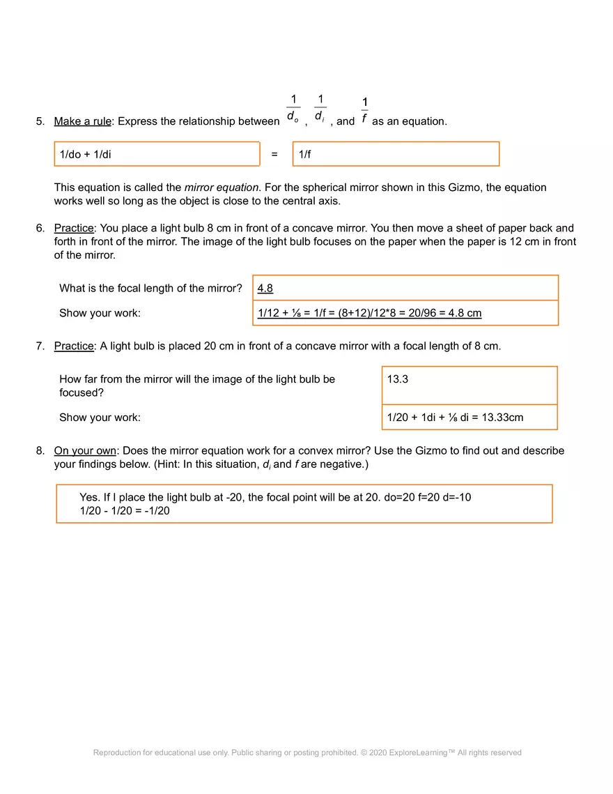 Student Exploration: Ray Tracing (Mirrors) - Page 5