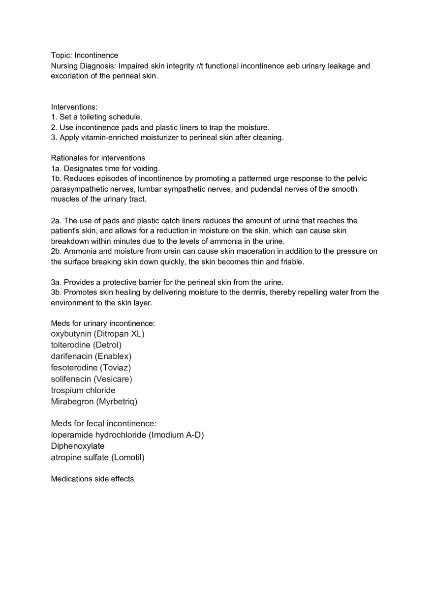 Urinary Incontinence Nursing Diagnosis - Page 1