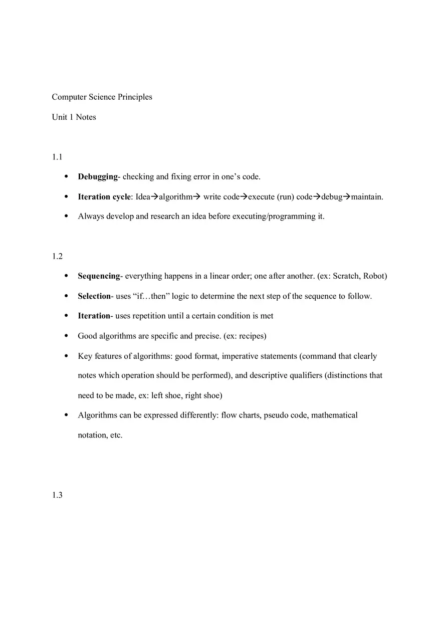 Computer Science Principles Unit 1 Notes - Page 1