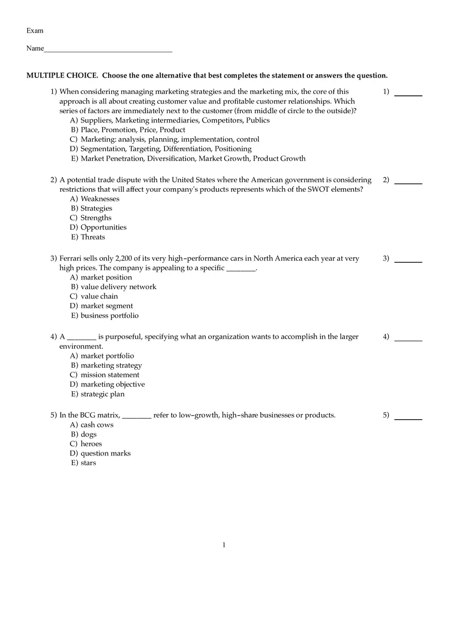 Marketing Chapter 2 Answers - Page 1