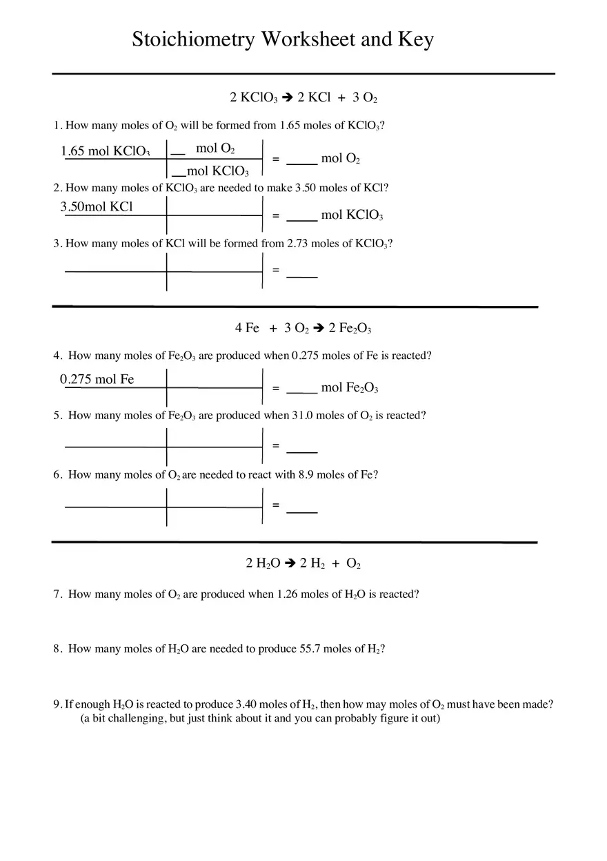 Stoichiometry Worksheet and Key - Page 1