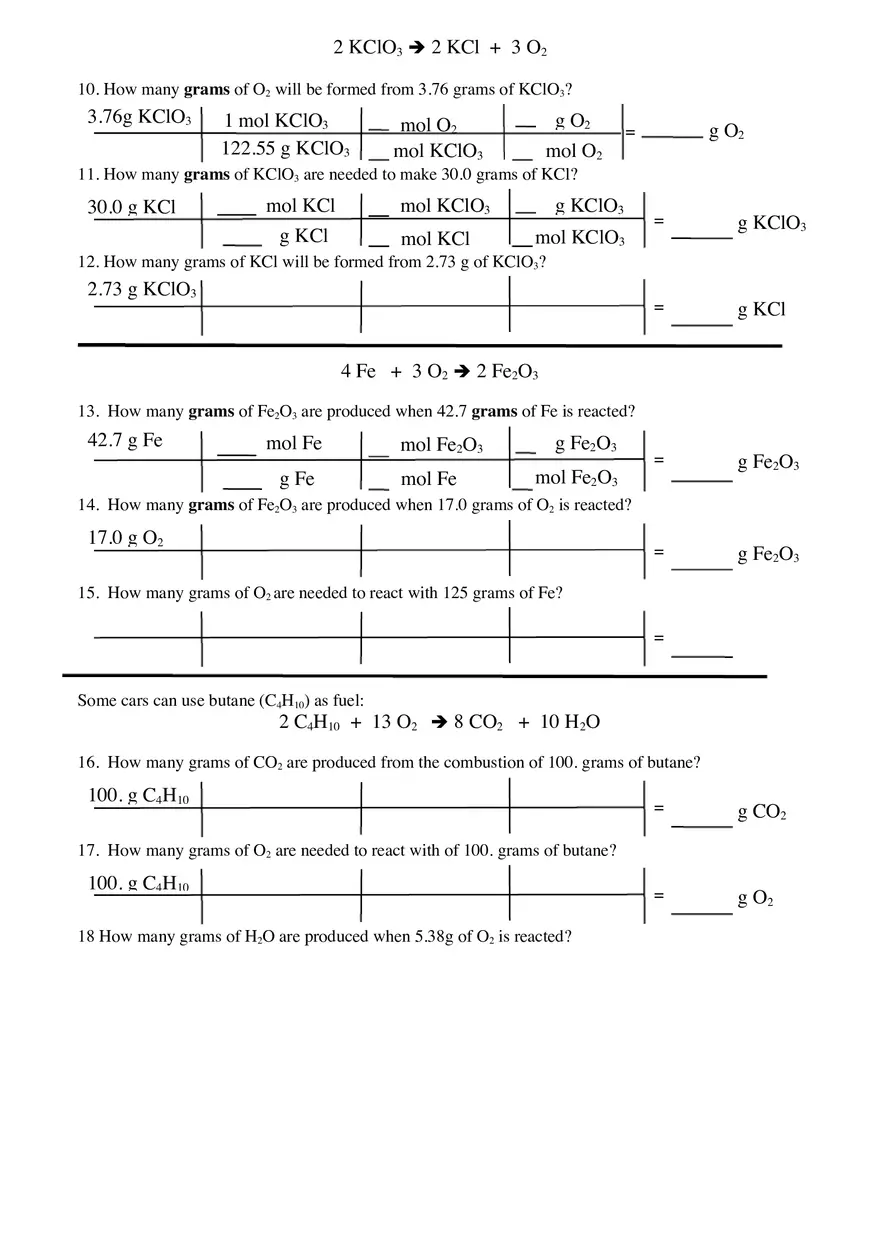 Stoichiometry Worksheet and Key - Page 2