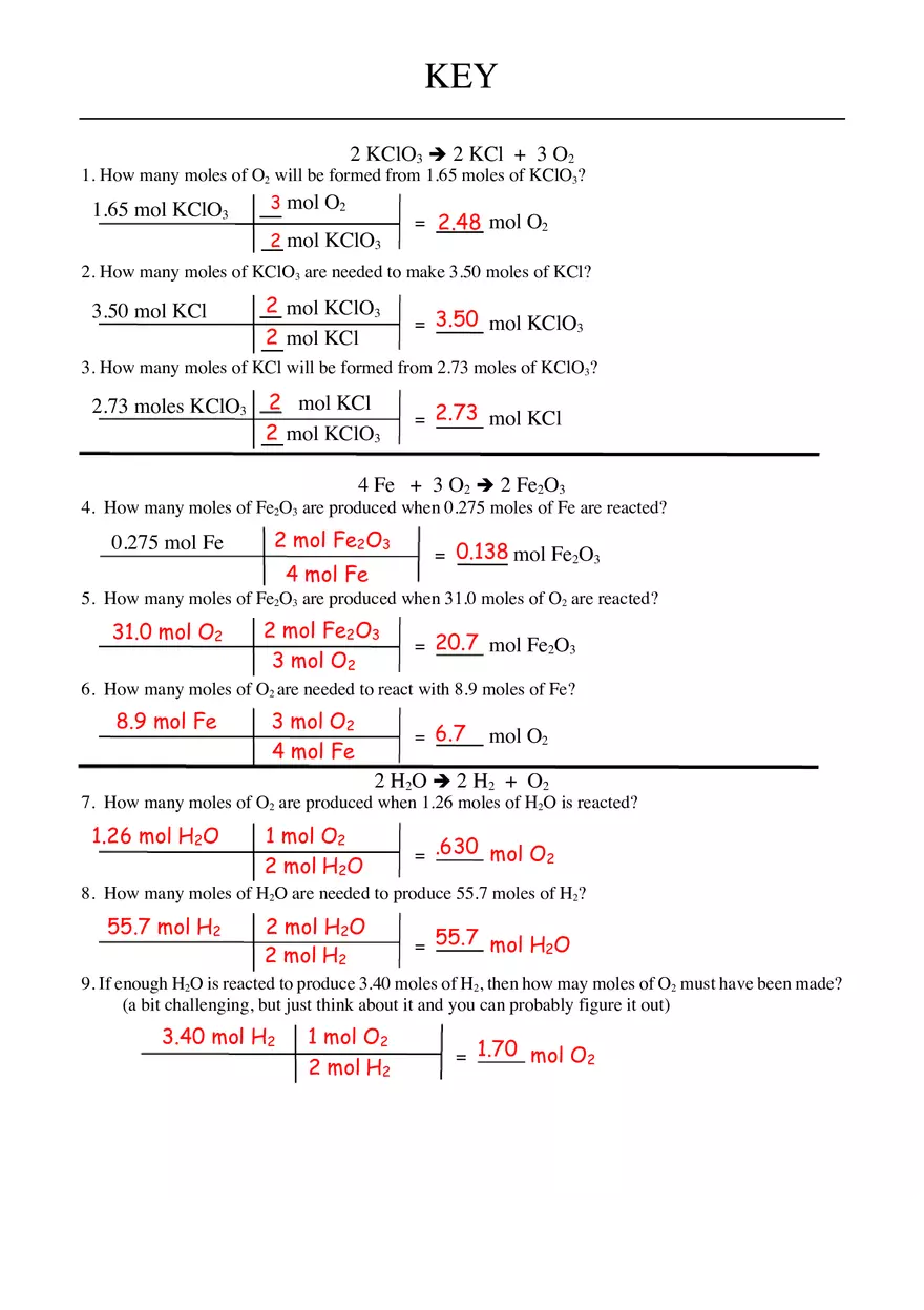 Stoichiometry Worksheet and Key - Page 3
