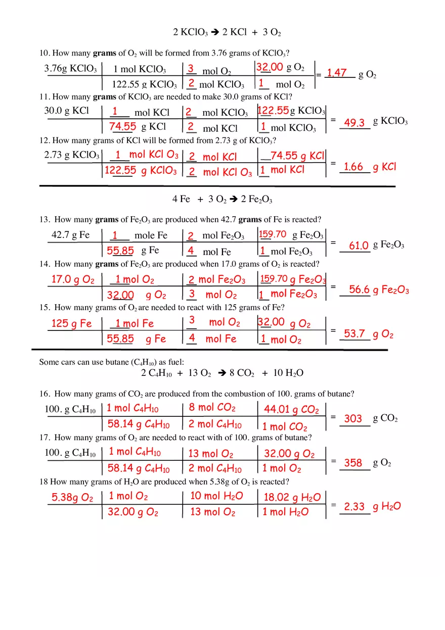 Stoichiometry Worksheet and Key - Page 4