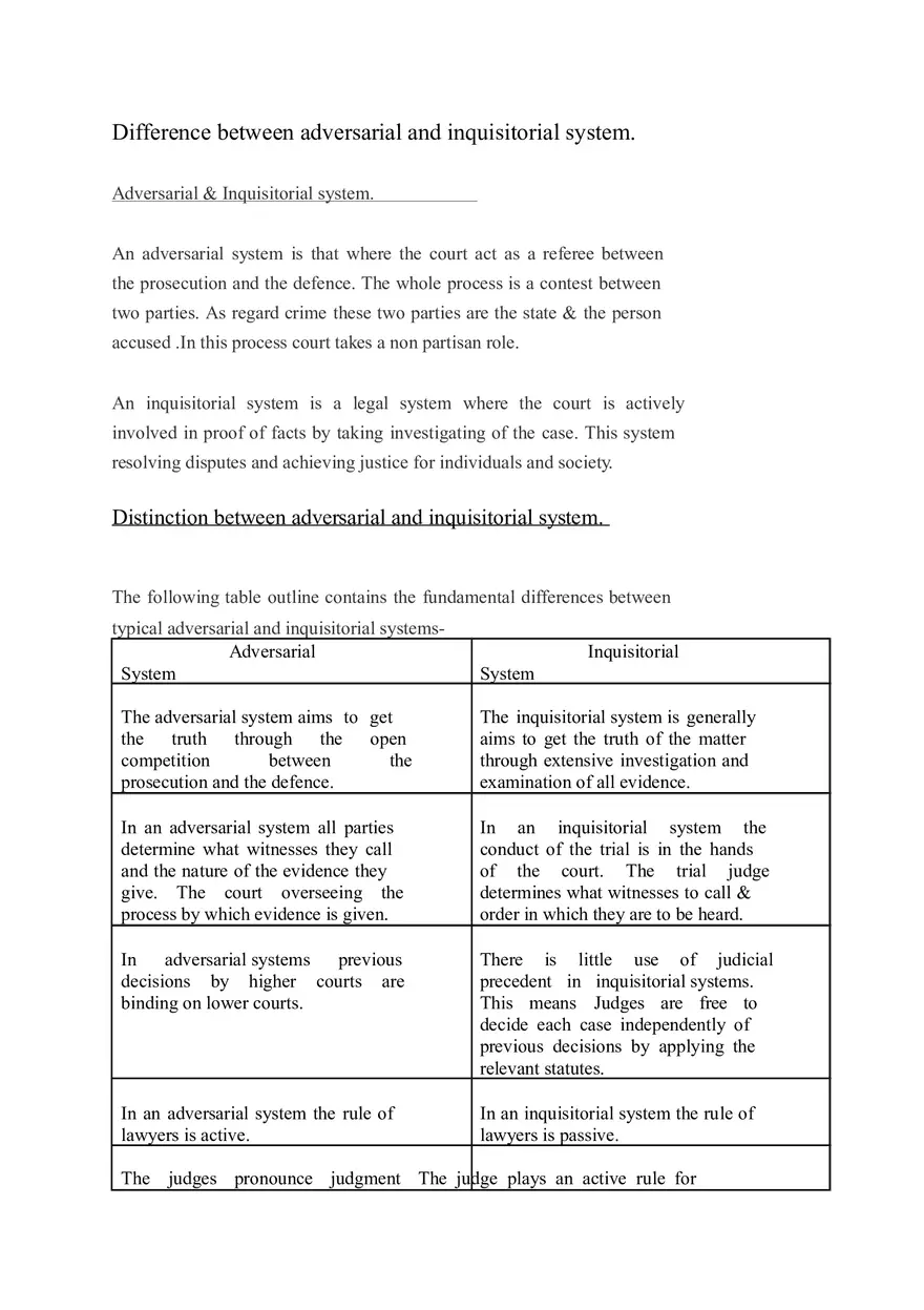 Difference Between Adversarial and Inquisitorial System - Page 1