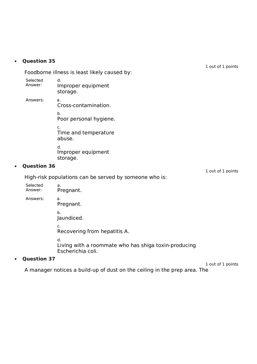 Servsafe Practice Exam Part 13 - Page 1