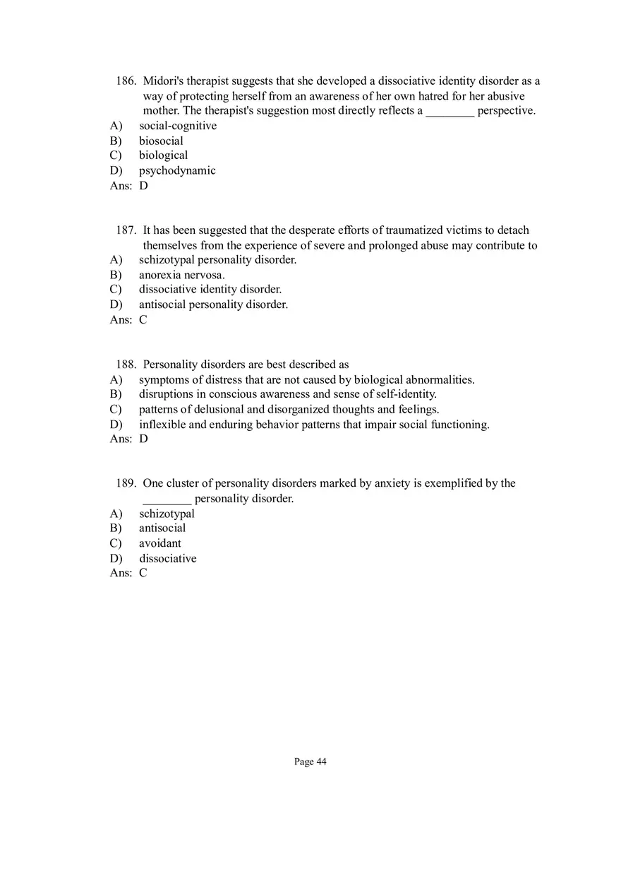 Psychological Disorders Answer Part 6 - Page 1