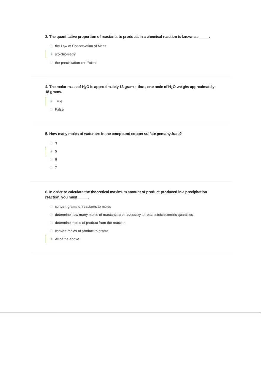 Stoichiometry of a Precipitation Reaction Key - Page 7