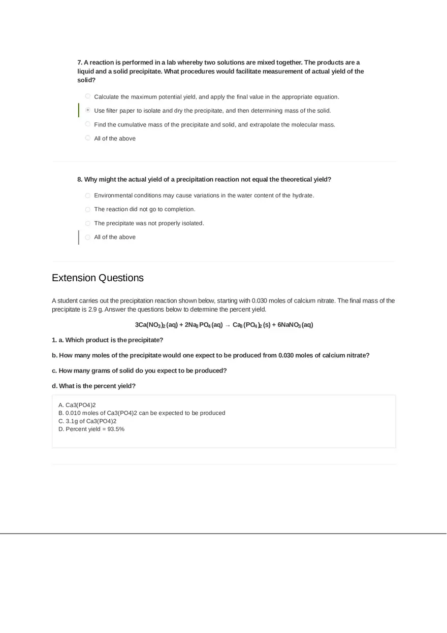 Stoichiometry of a Precipitation Reaction Key - Page 8