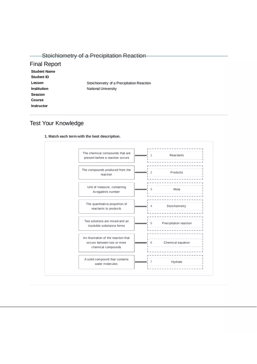 Stoichiometry of a Precipitation Reaction Key - Page 1