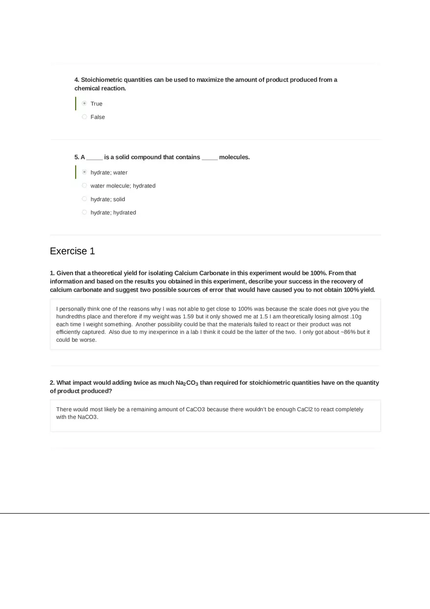 Stoichiometry of a Precipitation Reaction Key - Page 4