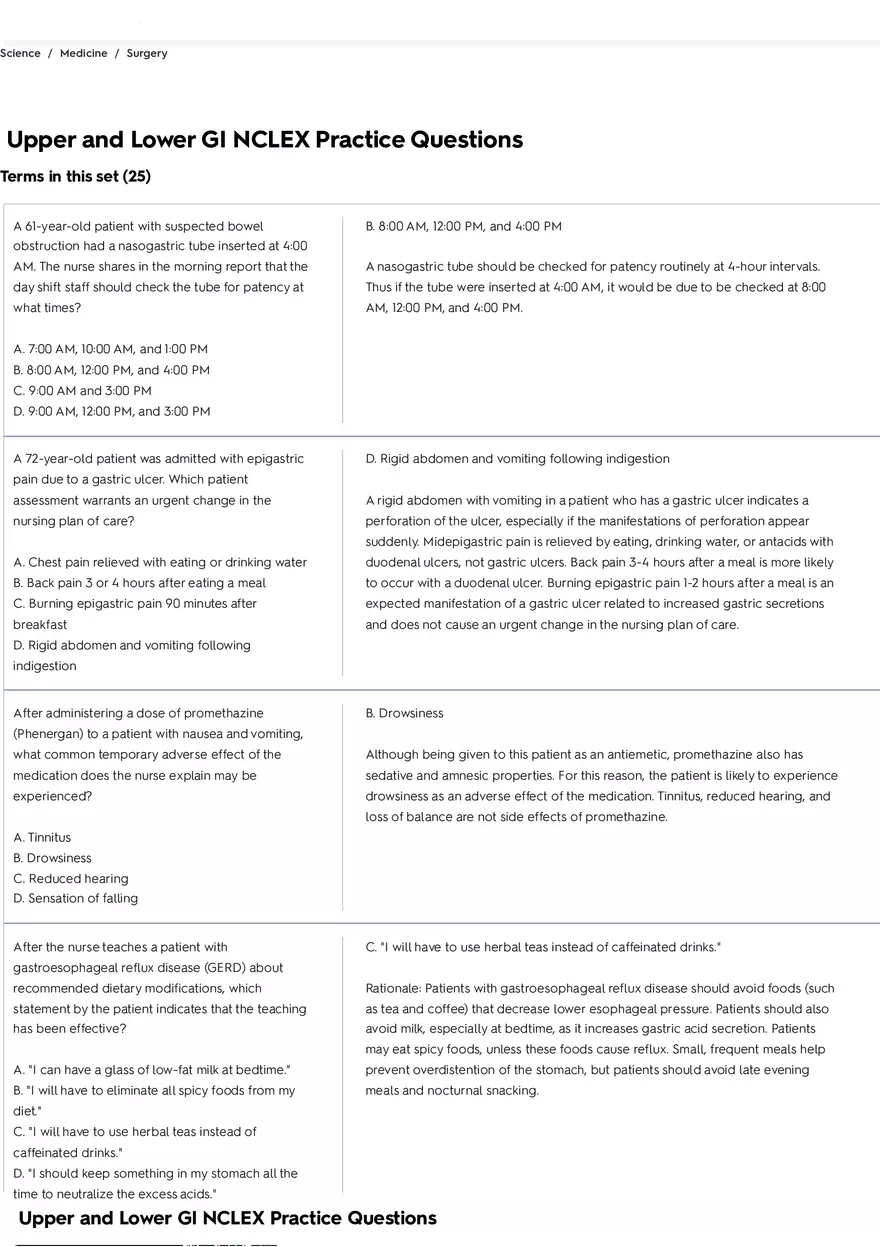 Upper and Lower GI Nclex Practice Questions - Page 1