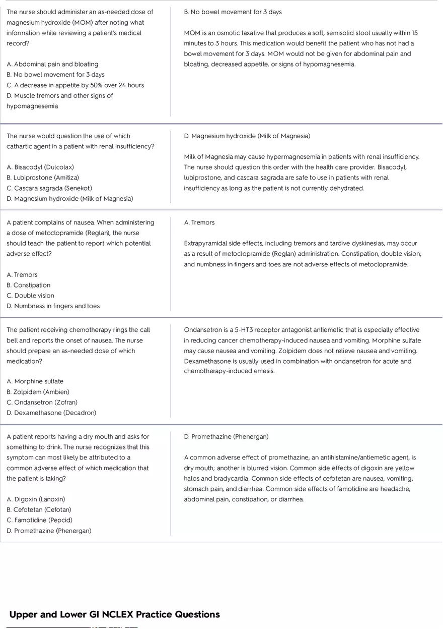 Upper and Lower GI Nclex Practice Questions - Page 4