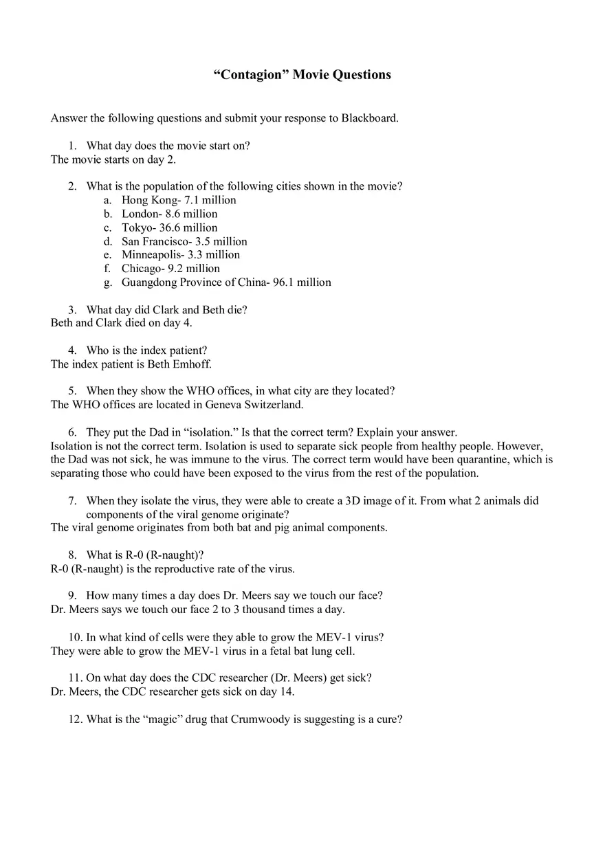 Contagion Movie Questions - Page 1