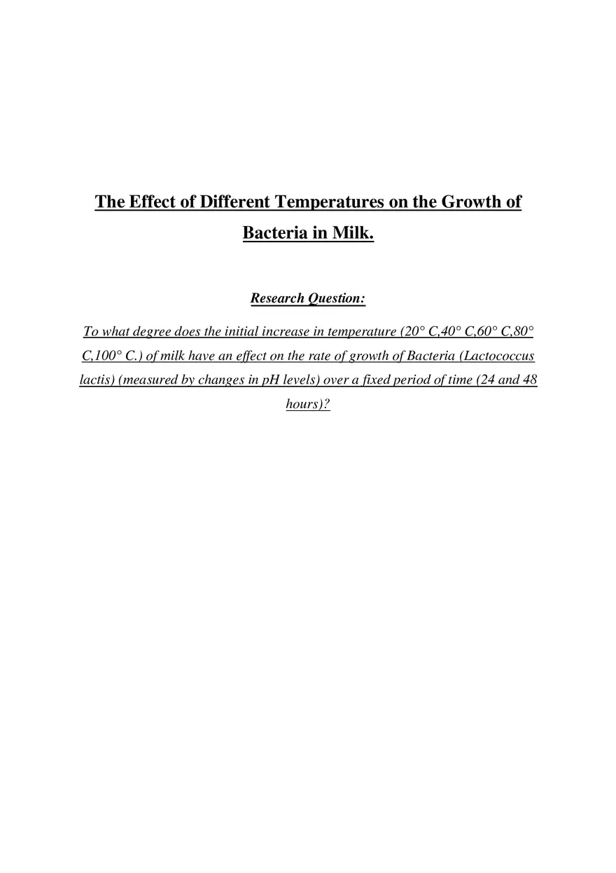 The Effect of Different Temperatures on the Growth of Bacteria in Milk - Page 1