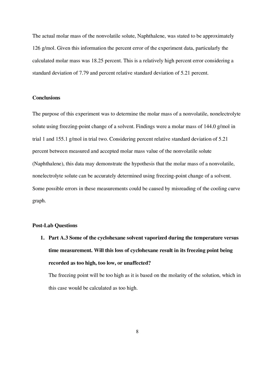 Experiment 14 Molar Mass of a Solid - Page 8