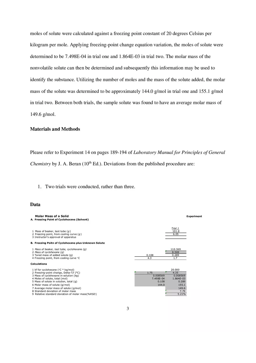 Experiment 14 Molar Mass of a Solid - Page 3