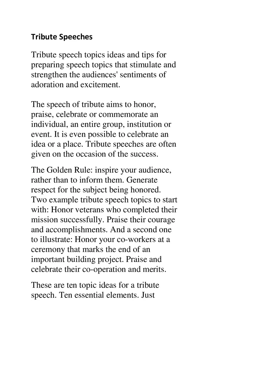 Tribute Speeches - Page 1