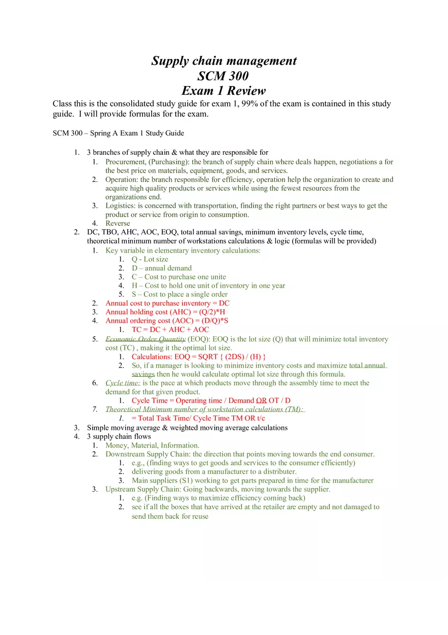 Supply Chain Management Exam 1 Review - Page 1