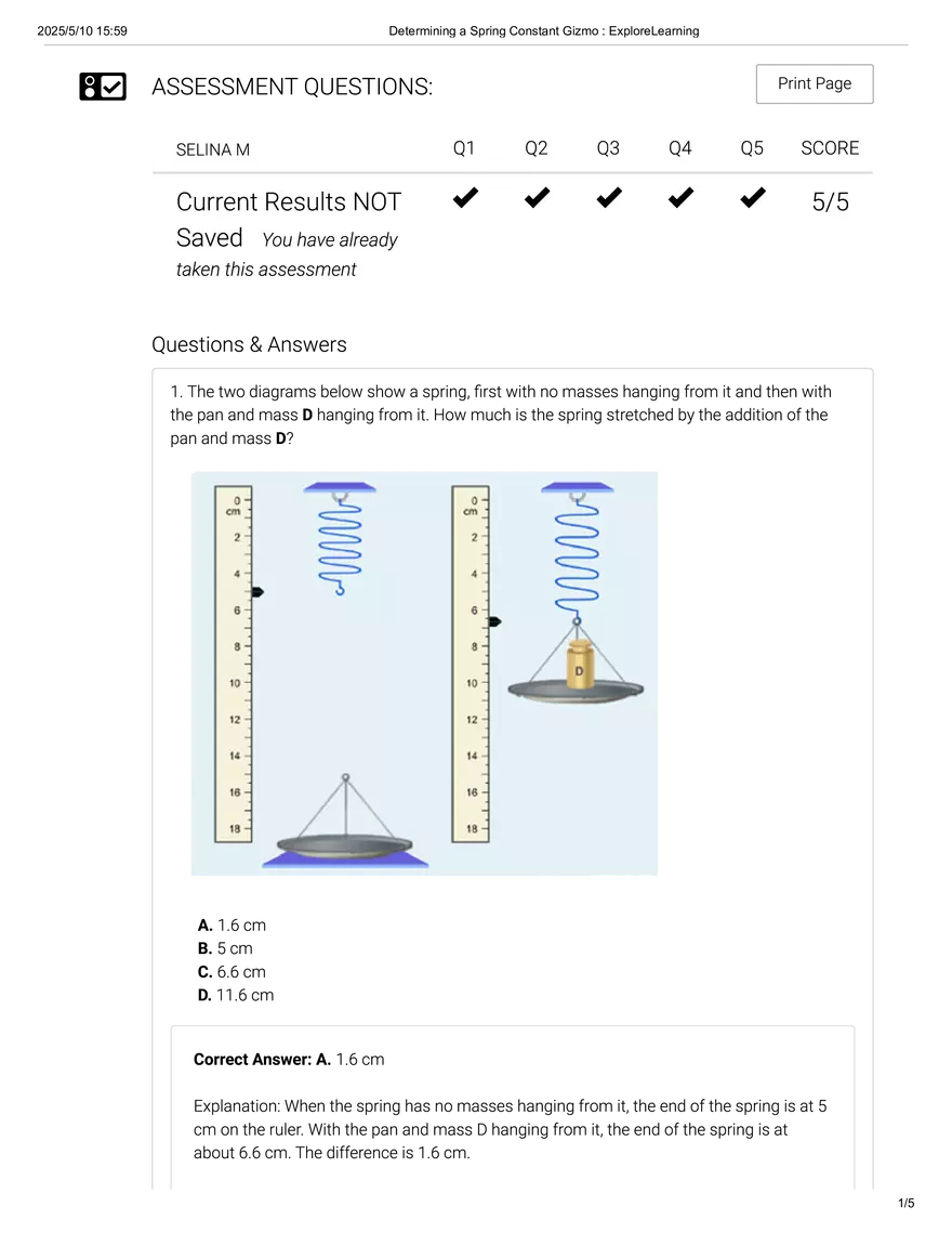 Determining a Spring Constant Gizmo - Page 1