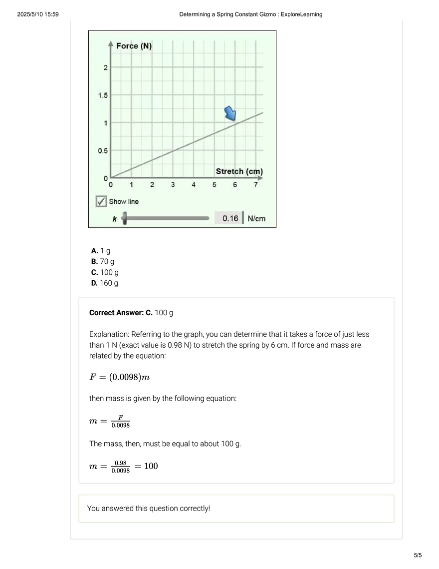 Determining a Spring Constant Gizmo - Page 5