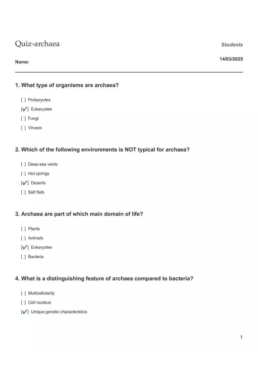 Quiz - Archaea - Page 1