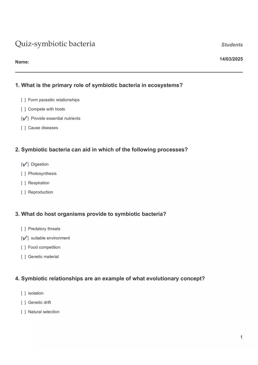 Quiz - Symbiotic Bacteria - Page 1