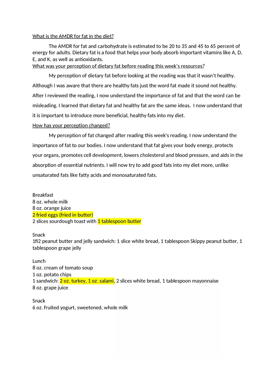 What is the AMDR for Fat in the Diet - Page 1