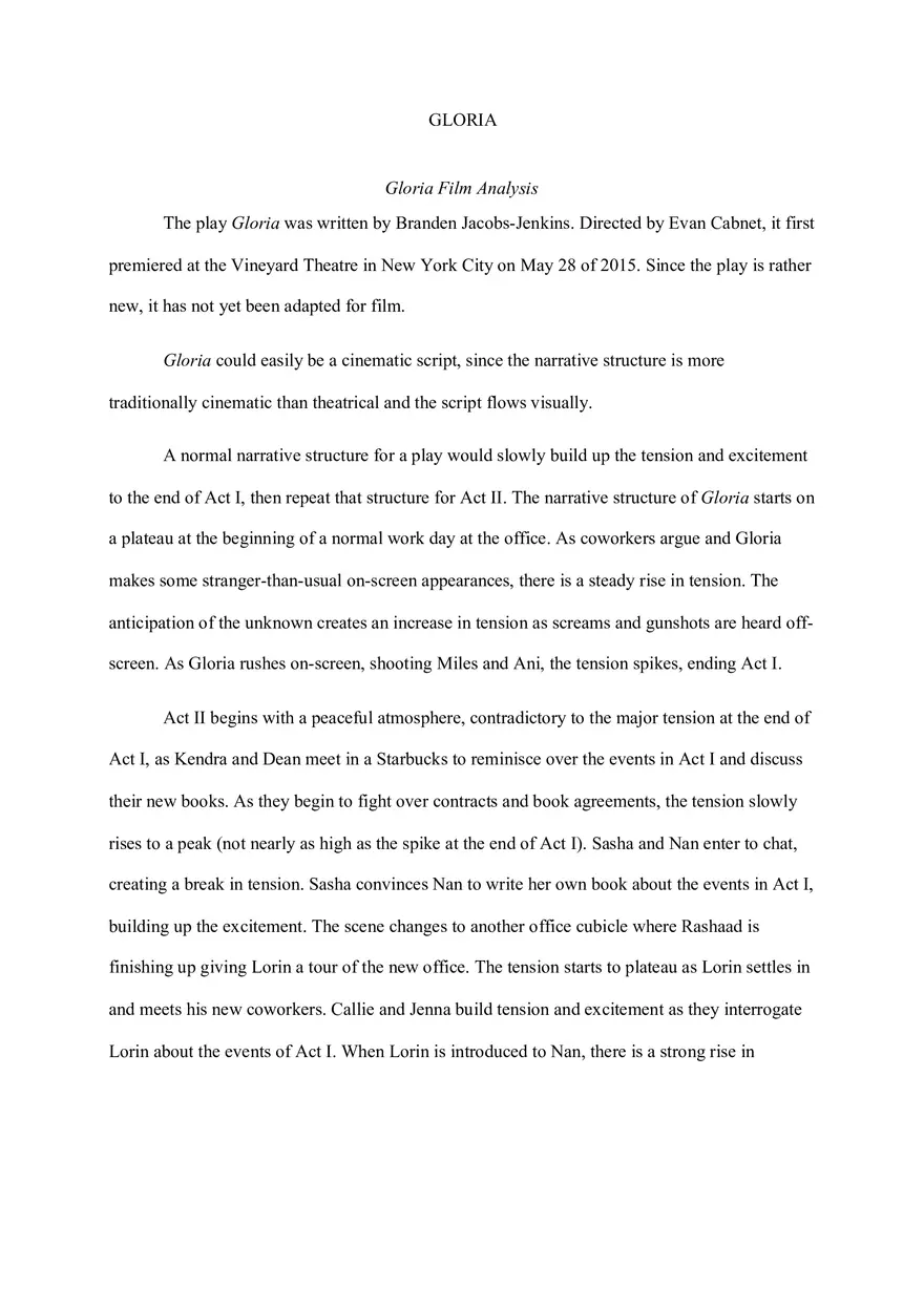 Gloria Film Analysis - Page 1