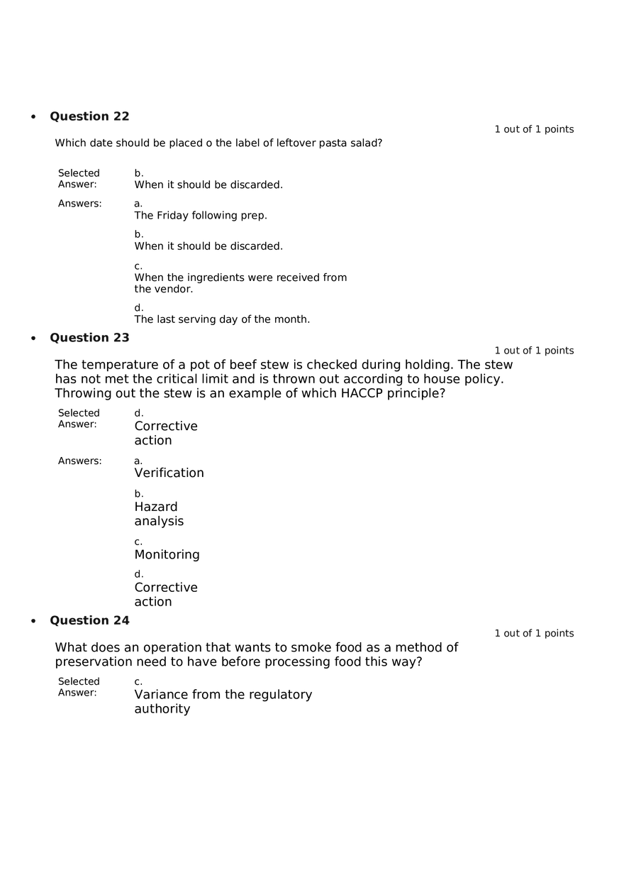 Servsafe Practice Exam Part 16 - Page 1