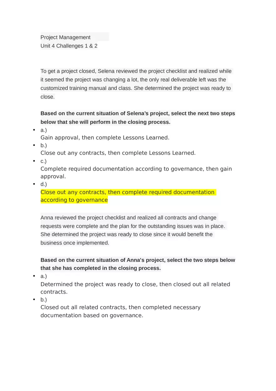 Project Management Unit 4 Challenges 1 & 2 - Page 1