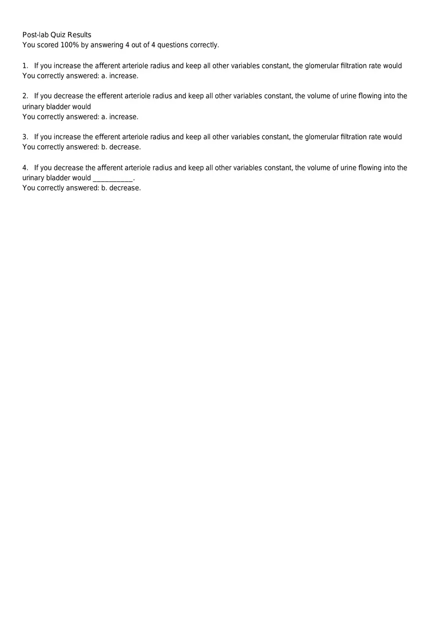The Effect of Arteriole Radius on Glomerular Filtration Lab Report - Page 3