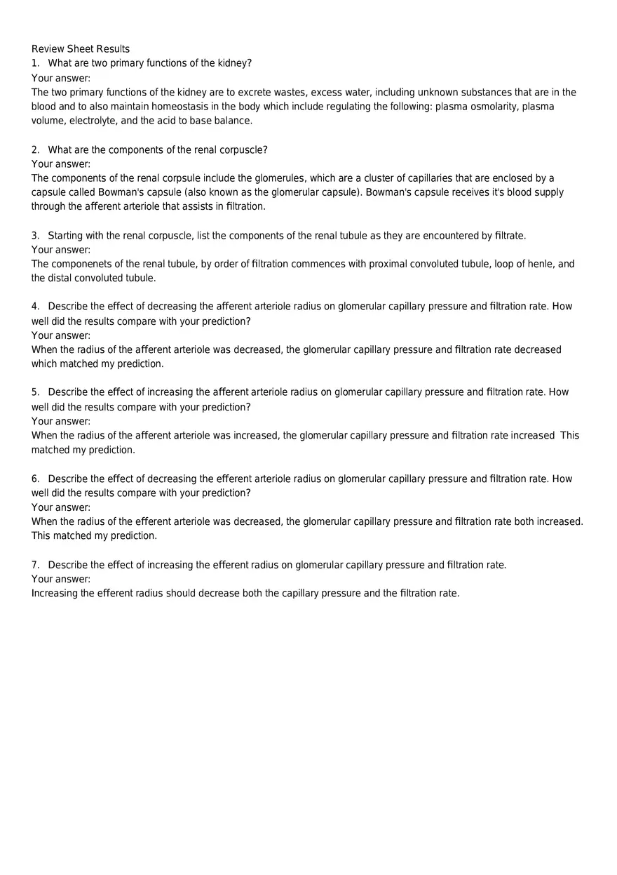 The Effect of Arteriole Radius on Glomerular Filtration Lab Report - Page 4