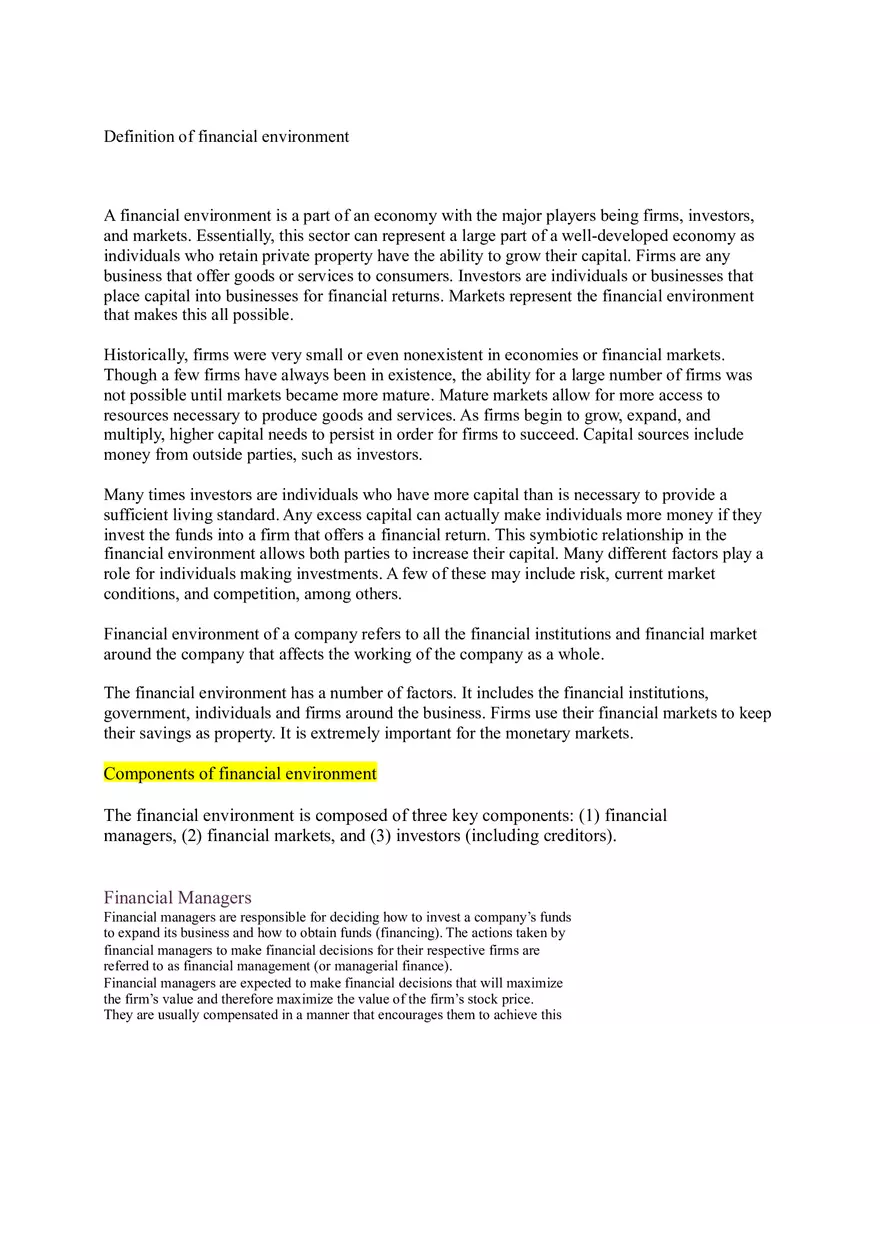 Definition of Financial Environment - Page 1