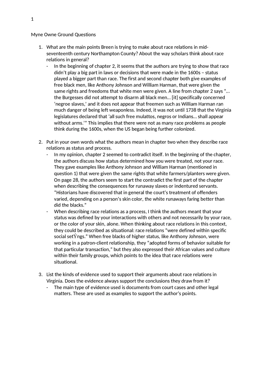Myne Owne Ground Questions - Page 1