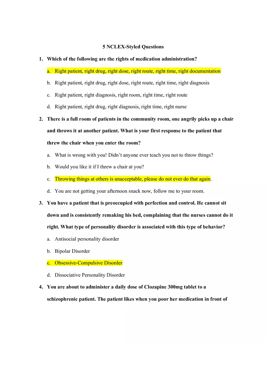 5 NCLEX Styled Questions - Page 1