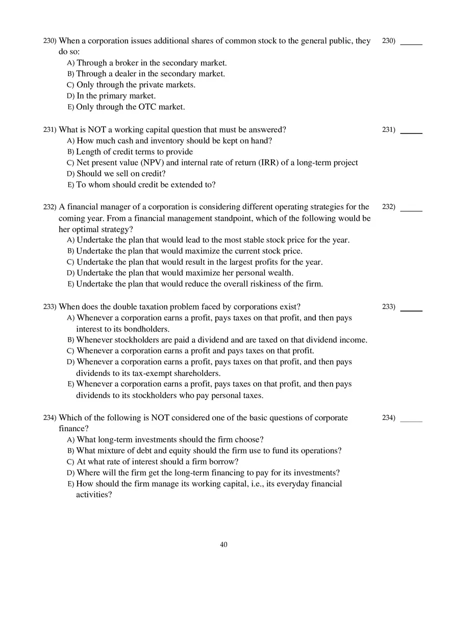 Corporate Finance Exam - Page 34