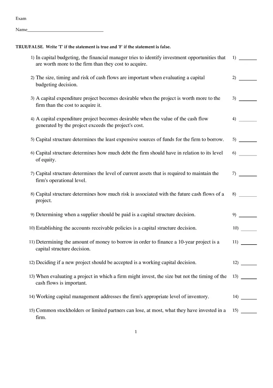 Corporate Finance Exam - Page 1