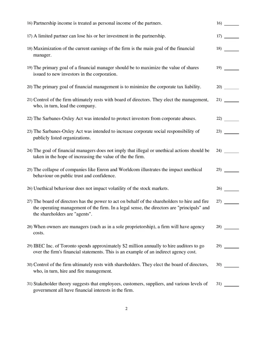 Corporate Finance Exam - Page 2