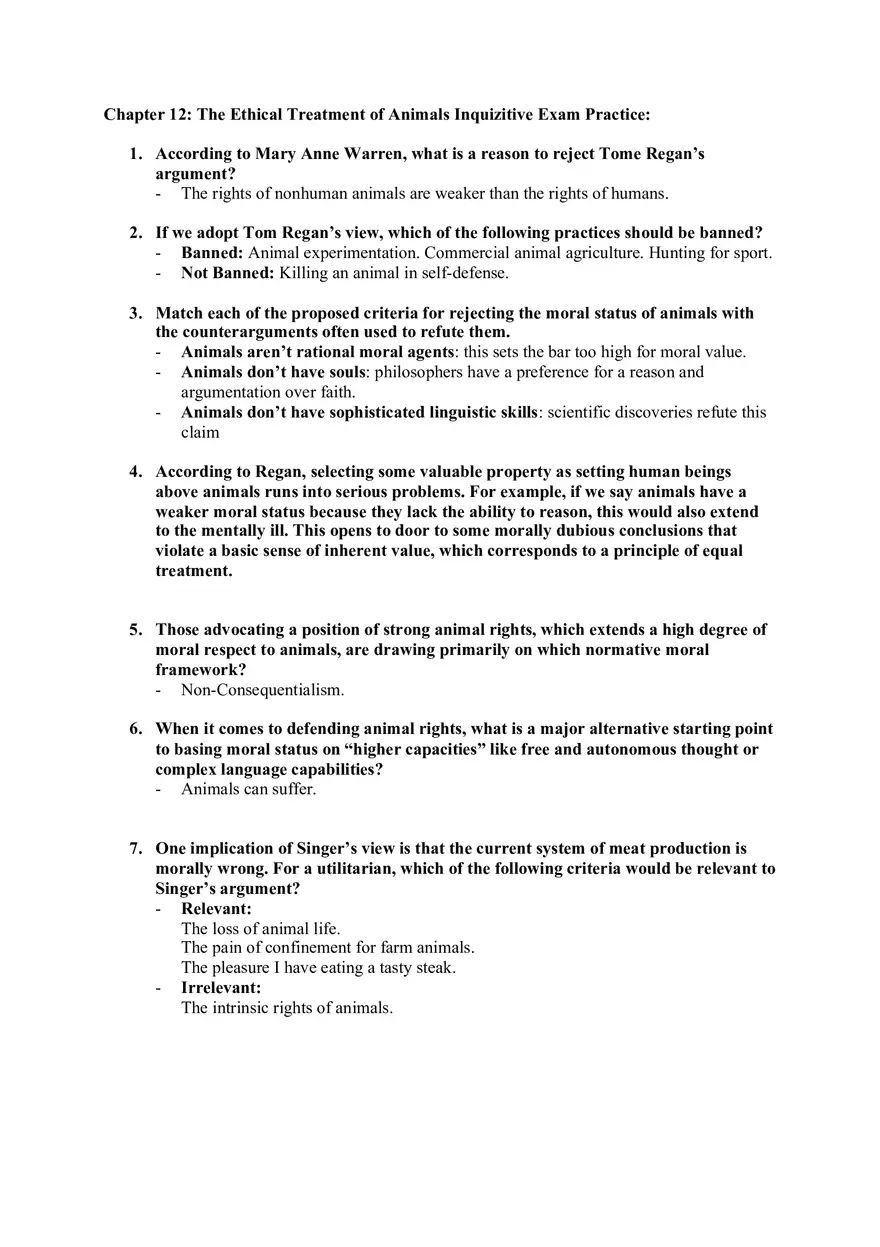 Chapter 12 The Ethical Treatment of Animals Inquizitive Exam Practice - Page 1