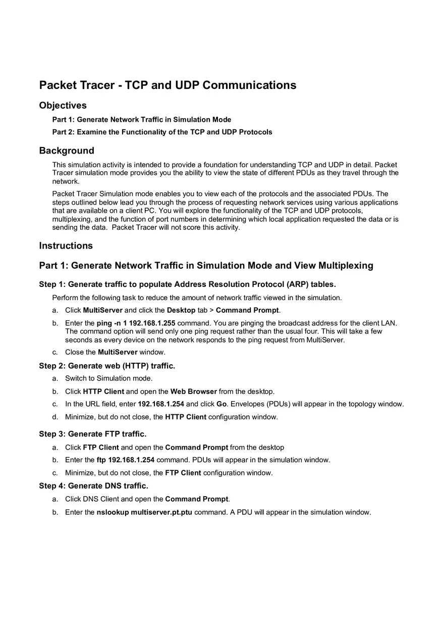 Packet Tracer - TCP and UDP Communications - Page 1