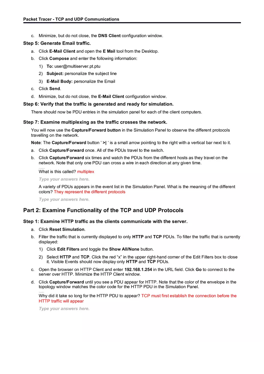 Packet Tracer - TCP and UDP Communications - Page 2