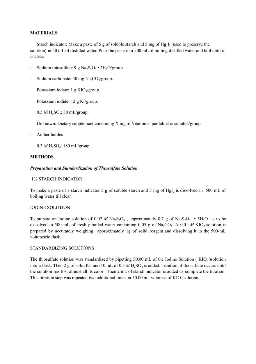 Lab 4 - Ascorbic Acid (Vitamin C) Determination by Iodometric Titration - Page 2