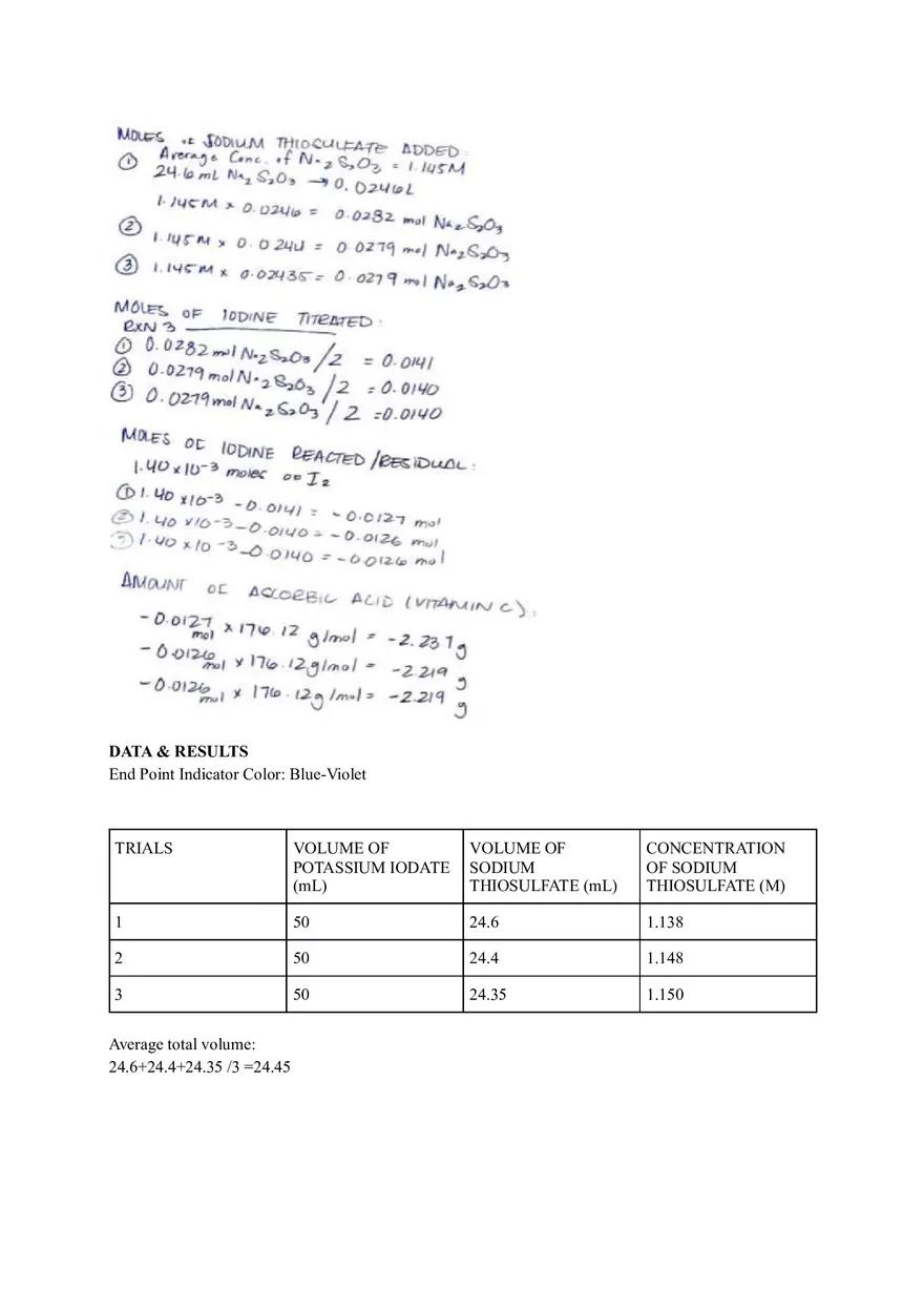 Lab 4 - Ascorbic Acid (Vitamin C) Determination by Iodometric Titration - Page 4