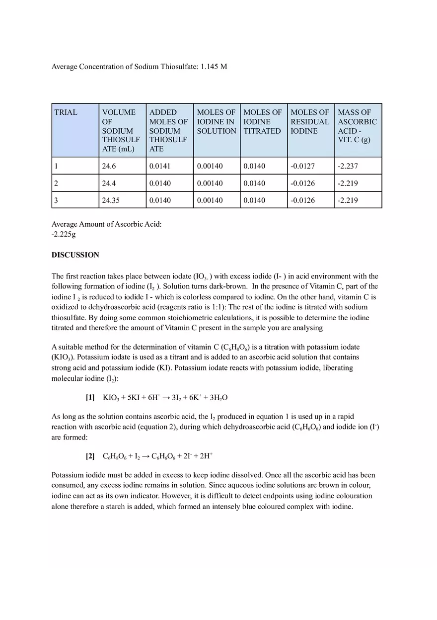 Lab 4 - Ascorbic Acid (Vitamin C) Determination by Iodometric Titration - Page 5